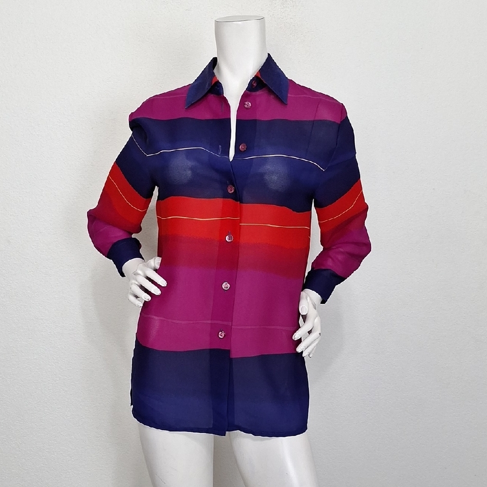 Nygard Collection Blue Red Purple Retro Boho Long Sleeve Button Down Shirt Sz 4